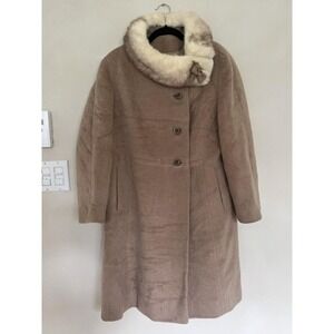 Vintage Wool Coat Womens Medium Brown Mink Fur Collar 60s Primrose